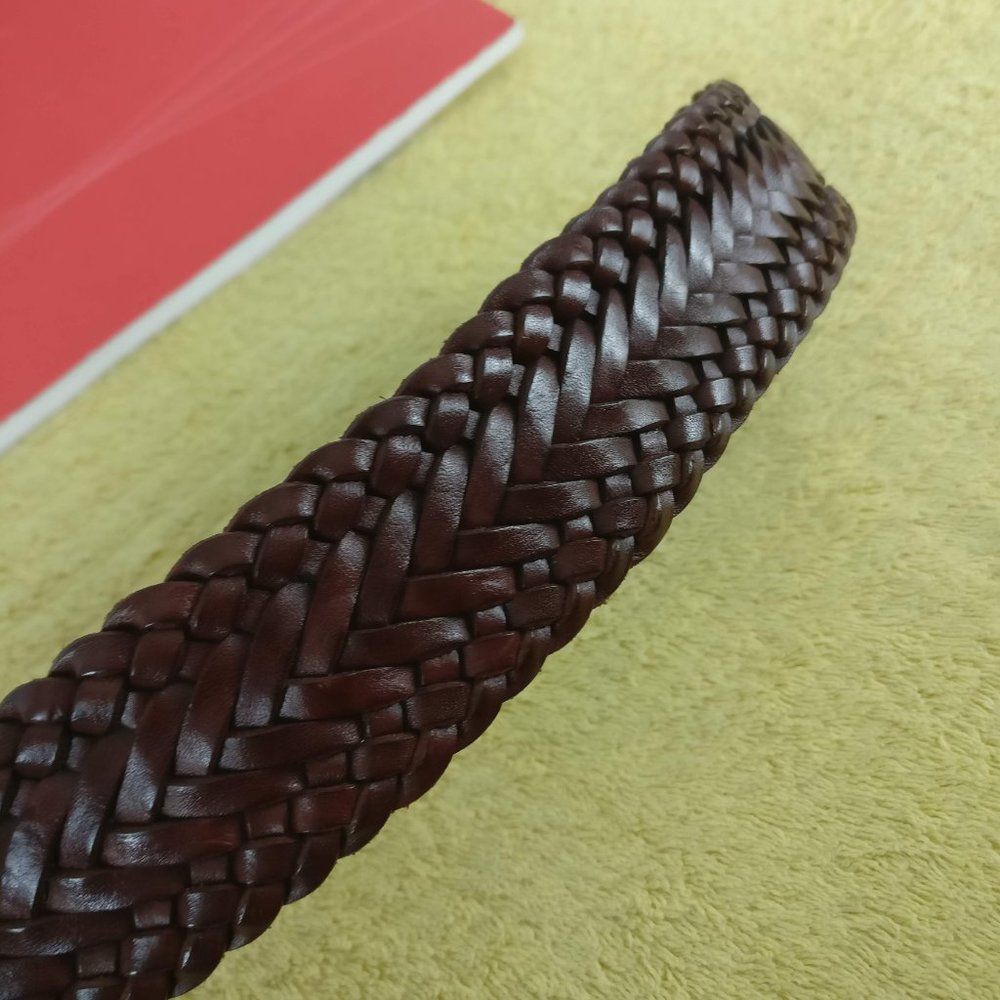 RALPH LAUREN Woven Countryside Brown Leather Belt Made in Great Britain